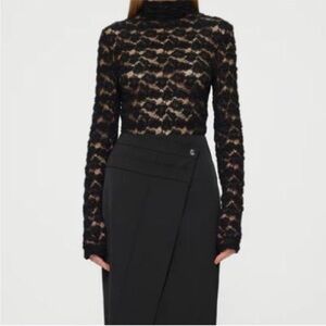 Róhe Black Lace Turtleneck Long Sleeve Top | Size 2 (EU 34) | Back Zip
